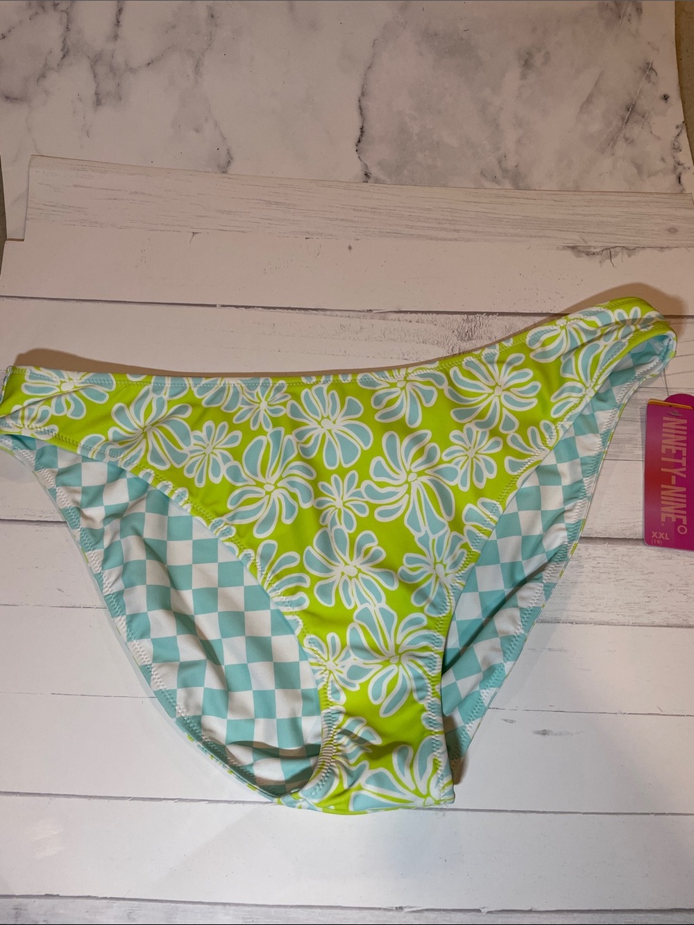 Ninety Lime Green & Aqua Floral Bikini Bottom